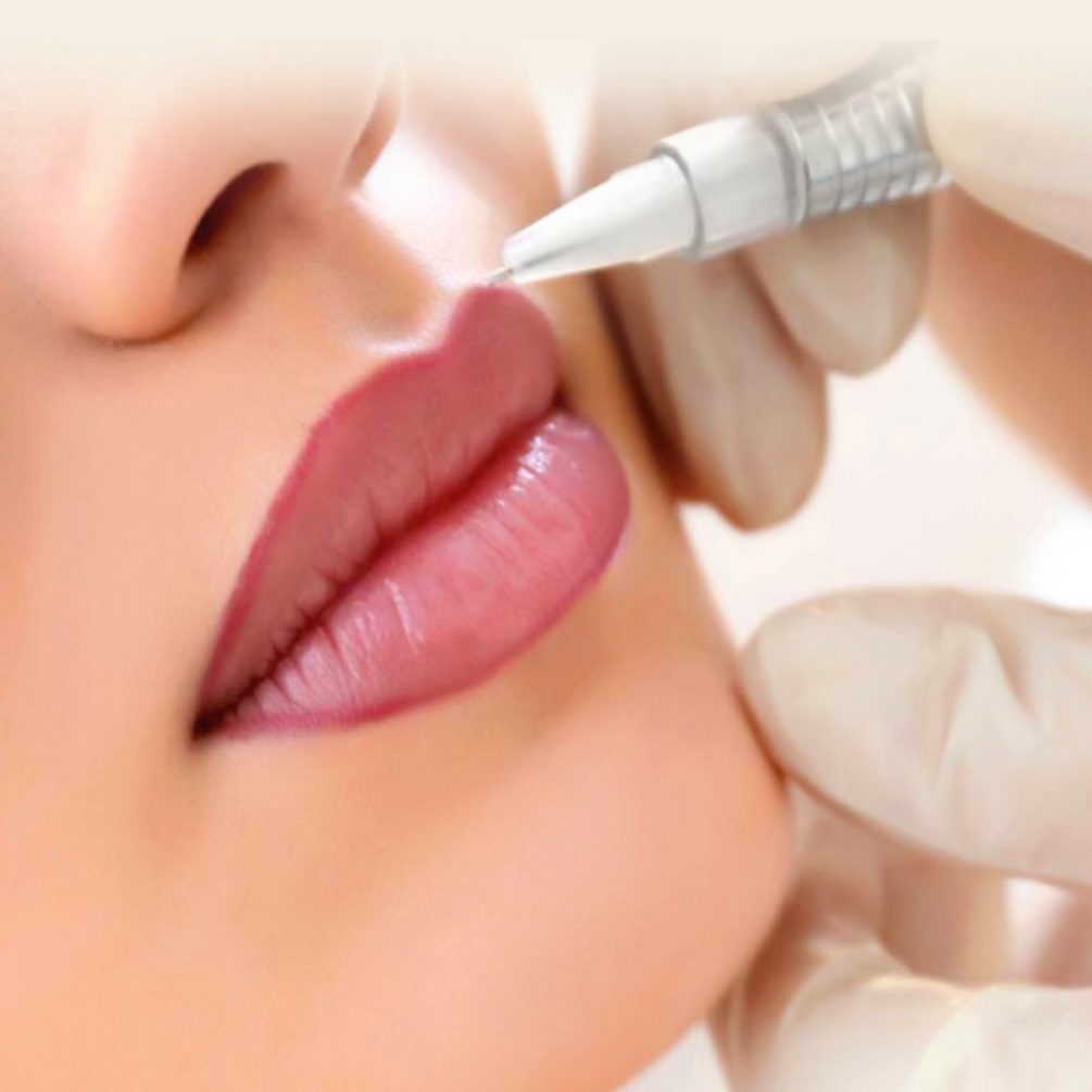 Lip blushing semi-permanent lip colour